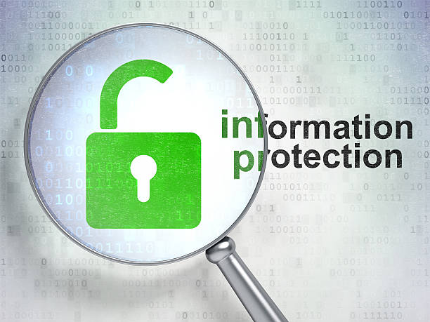 istock Security concept: Opened Padlock and Information Protection with optical glass 472024745