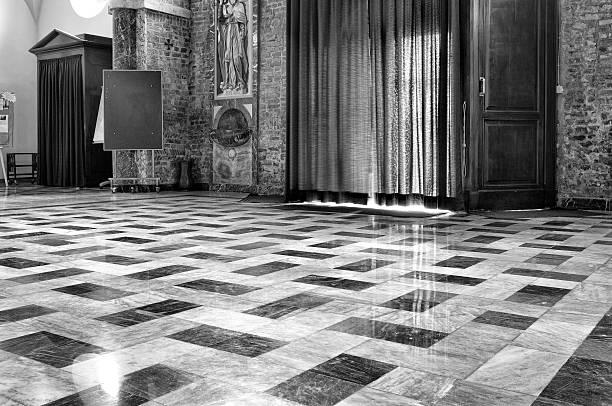 Church internal view. Black and white photo stock photo