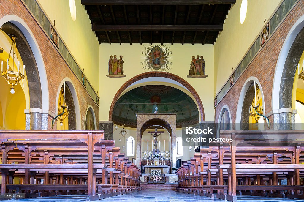 Church internal view. Color image Internal view of a typical church, in the countryside area of Lomellina (between Lombardy and Piedmont, Northern Italy). 2015 Stock Photo