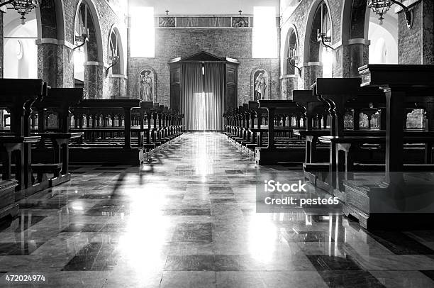 Church Internal View Black And White Photo Stock Photo - Download Image Now - 2015, Abbey - Monastery, Altar