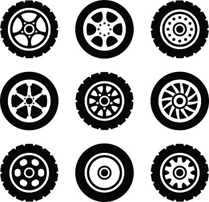 Car wheels icons set. Vector illustration. Isolated on white background.