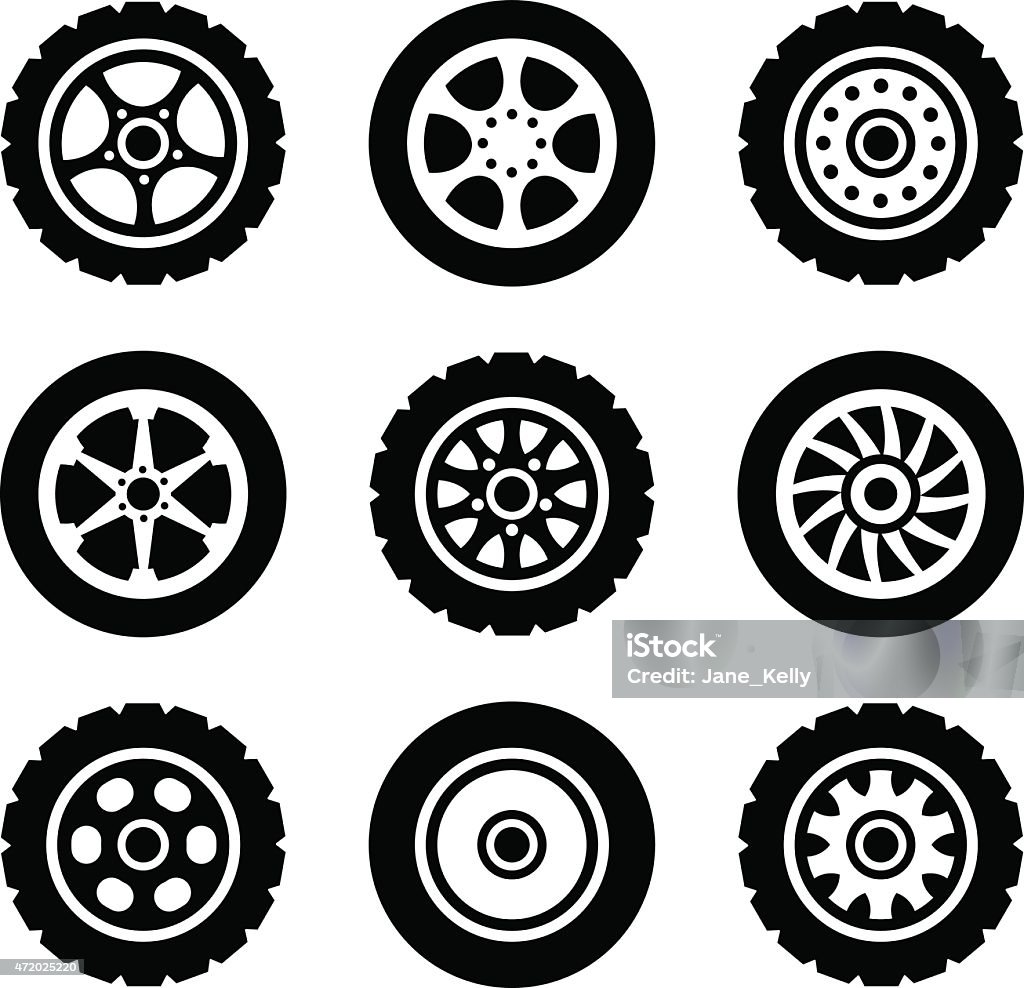 Car wheels icons set Car wheels icons set. Vector illustration. Isolated on white background. Tire - Vehicle Part stock vector