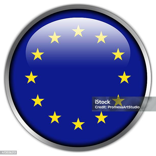 Глянцевый Кнопку Флаг Европейского Союза — стоковая векторная графика и другие изображения на тему Баннер - знак - Баннер - знак, Белый, Блестящий