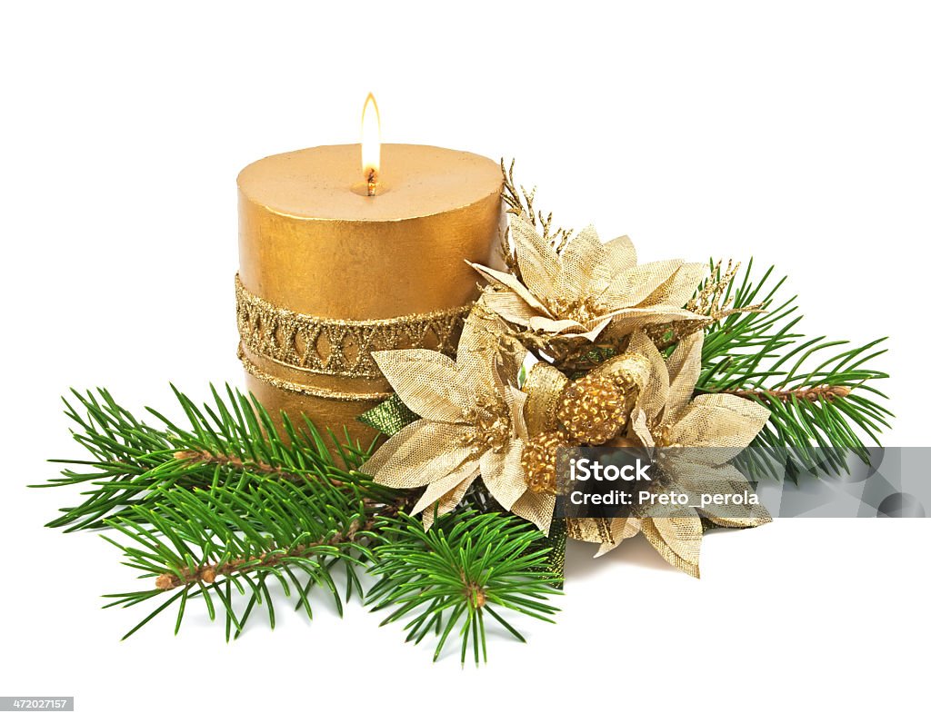 Christmas Decoration With Candles And Poinsettia Stock Photo - Download  Image Now - Christmas Decore Candle, Cut Out, Candle - iStock