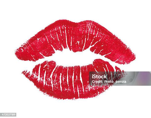 Red Lips Isolated On White Stock Photo - Download Image Now - Lipstick Kiss, Human Lips, Red