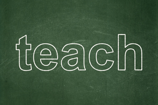 Education concept: text Teach on Green chalkboard background, 3d render