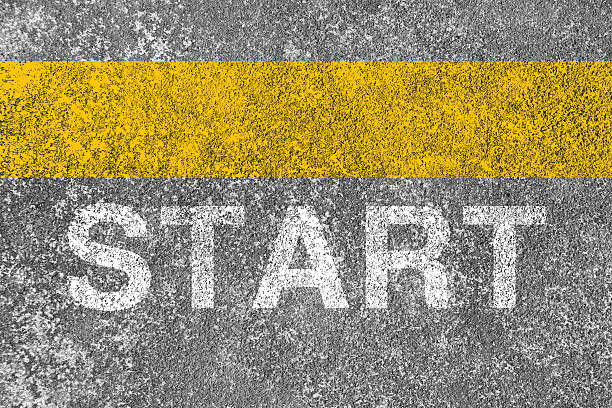 istock Yellow starting line made of chalk 472027842