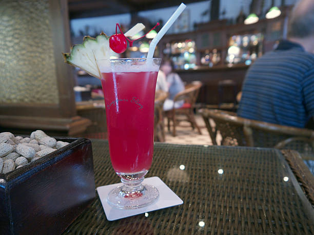 Glass of Origanal Singapore Sling Cocktail in Raffles Hotel bar