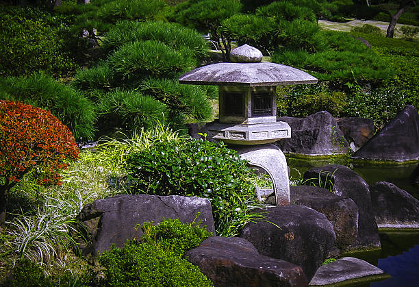 istock Japanese water garden. Lamp 472028881