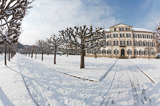 istock snow white walkway through winter park spa bathhouse villas  Germany 472029321
