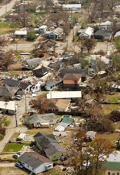 Image of the destruction caused by Hurricane Katrina in 2005 along the Gulf Coast.