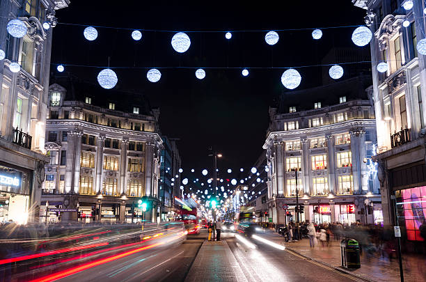 Christmas decorations, Oxford Street, central London stock photo