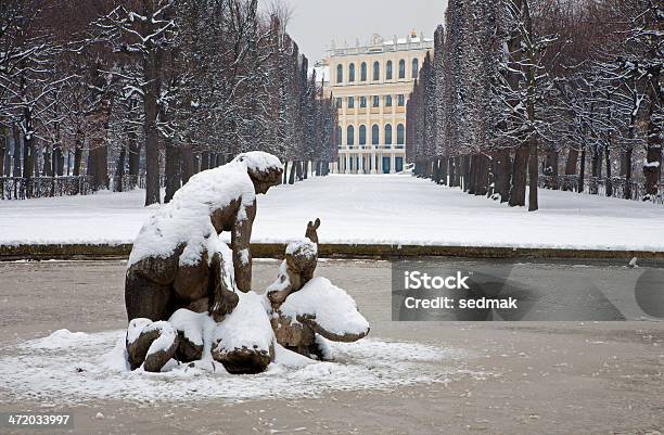 Vienna Schonbrunn Palace And Fountain In Winter Stock Photo - Download Image Now - Architecture, Art, Art And Craft