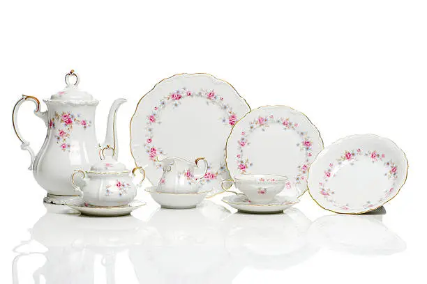 antique plates and tea set