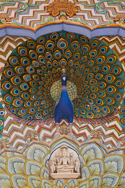 decoração de pavão na cidade palácio de jaipur - jaipur city palace imagens e fotografias de stock