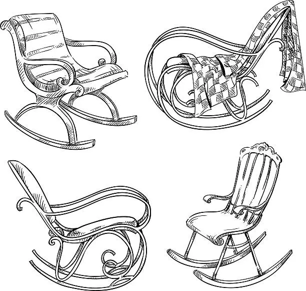 Vector illustration of Rocking chairs. Hand drawn
