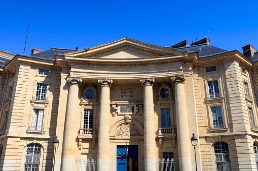 Paris, France - June 7, 2013; exterior of the Paris Law Faculty, one of the five faculties of the University of Paris, standing opposite the Pantheon
