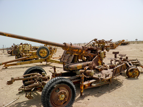 Failaka island, Kuwait - May 19, 2012: The photo shows a rusted antiaircraft weapon from the Iraq and Kuwait war. The photo was taken in the Failaka Island a few miles off of Kuwait city, Kuwait.