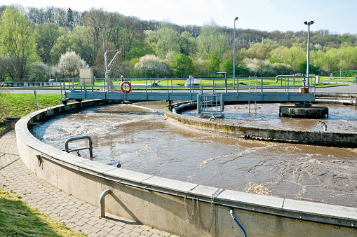 Municipal sewage treatment plant while working
