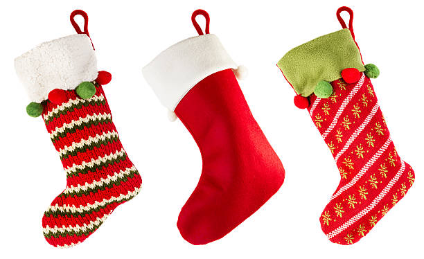 Christmas stocking Christmas stocking isolated on white background nylon stock pictures, royalty-free photos & images