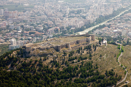 Aerial view of Silifke castle in the Mediterranean region