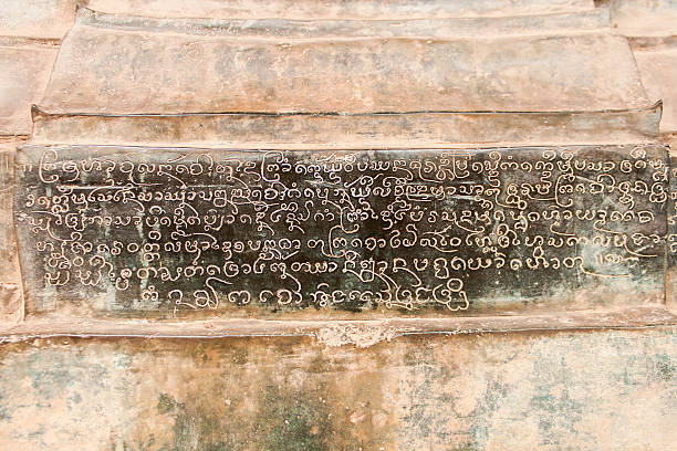 istock Ancient inscription in Laos temple 472040517