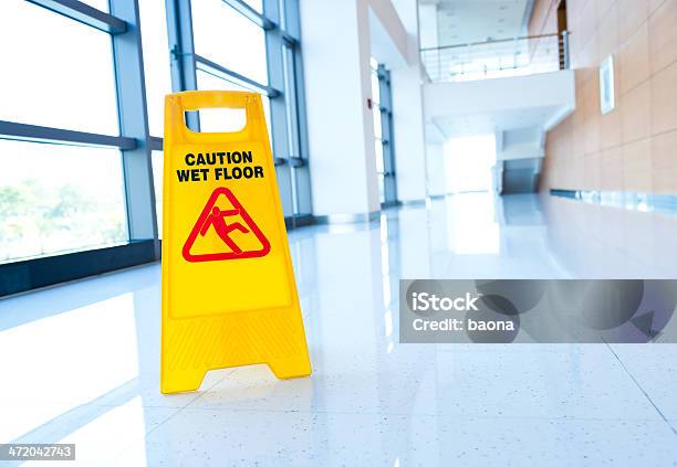 Warning Sign Slippery Stock Photo - Download Image Now - Falling, Slippery, Caution Wet Floor