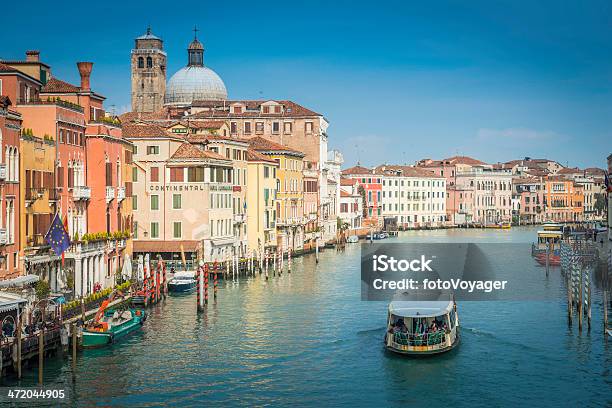 Venice Grand Canal Hotels Restaurants And Water Buses Italy Stock Photo - Download Image Now