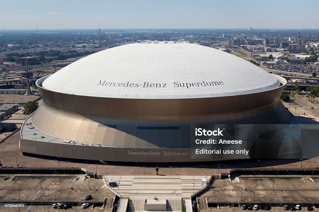 Superdome - New Orleans, Louisiana New Orleans,  Louisiana, USA - October 9, 2013: The Mercedes-Benz Superdome  in New Orleans, Louisiana is home to the NFL's  New Orleans Saints American football and NCAA's Tulane University . The Stadium also host  Sugar Bowl , New Orleans Bowl, Bayou Classic college football games. 10 Super Bowls have been played in the statium. The stadium host many other sporting events including baseball, basketbal, boxing, soccer, gymnastics and motorcross.  Louisiana Superdome Stock Photo