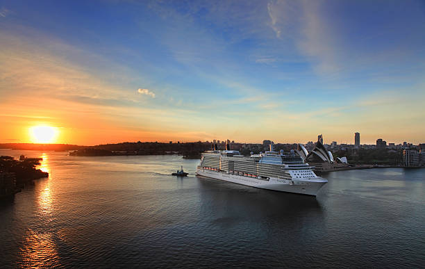 Celebrity Solstice cruise ship arriving in Sydney, Australia at Dawn stock photo
