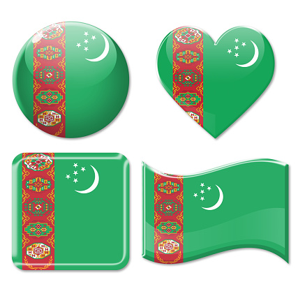 Turkmenistan Flags & Icon Set Isolated on White