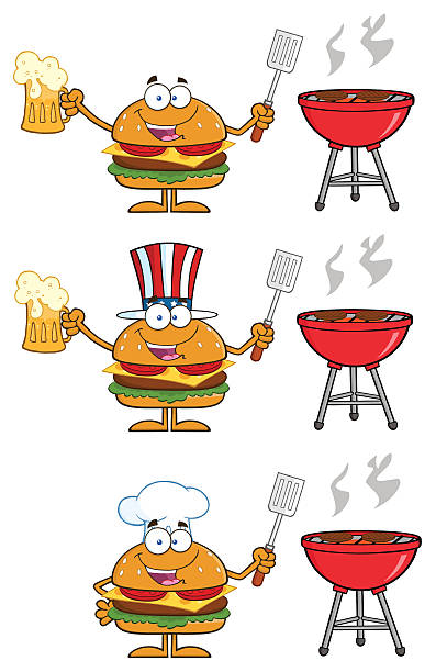 컬렉션 함부르거 - 7 - hamburger bun barbecue sign stock illustrations