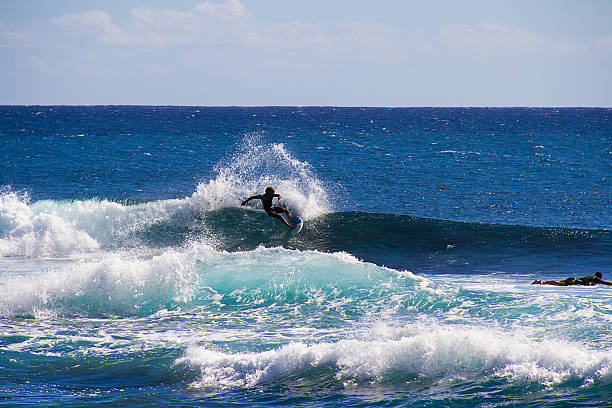 Surfing, Indian Ocean, Reunion Island, France. stock photo