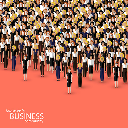 vector flat illustration of women business community. a crowd of women (business women or politicians).