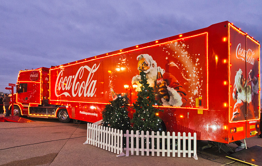 Blackpool, Lancashire, UK - November 23, 2013: Holidays are coming. Coca-cola Christmas Truck visits Blackpool, Lancashire, UK.