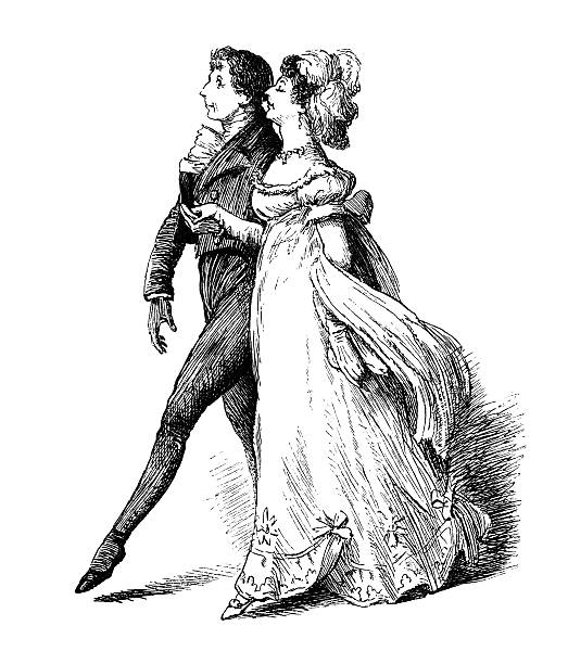 ilustraciones, imágenes clip art, dibujos animados e iconos de stock de hombre de estilo victoriano que una señora a dance - adulador