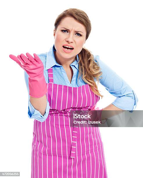 Angry Cleaning Lady Stock Photo - Download Image Now - 30-39 Years, Adult, Adults Only