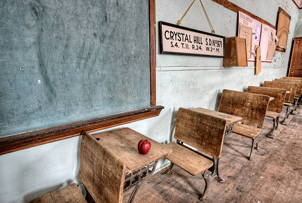 istock Abandoned School House red apple 472057972