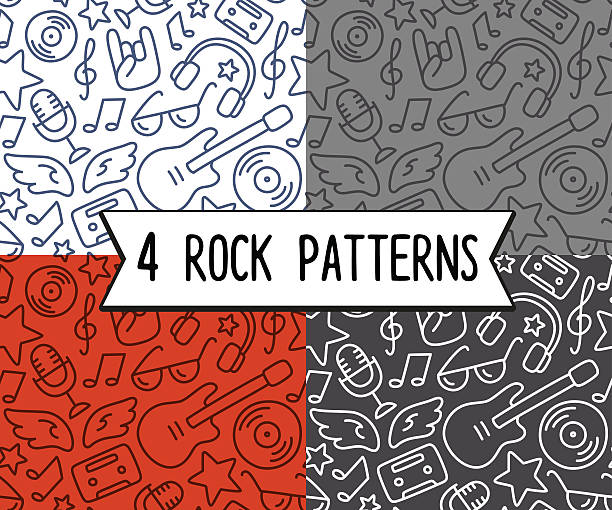 4 Rock music patterns 4 seamless rock music background textures, hand drawn doodle style. doodle stock illustrations