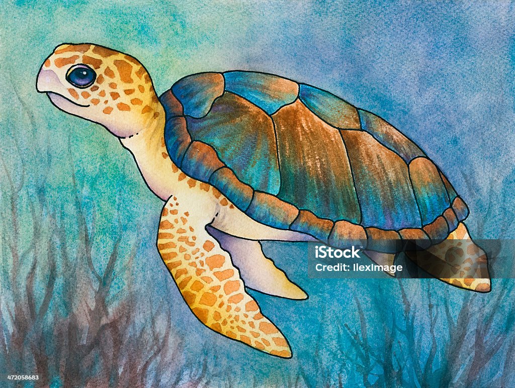 Sea Turtle Photograph of a water color painting. Original size 10.5" x 8", resolution 300 ppi. Turtle Stock Photo