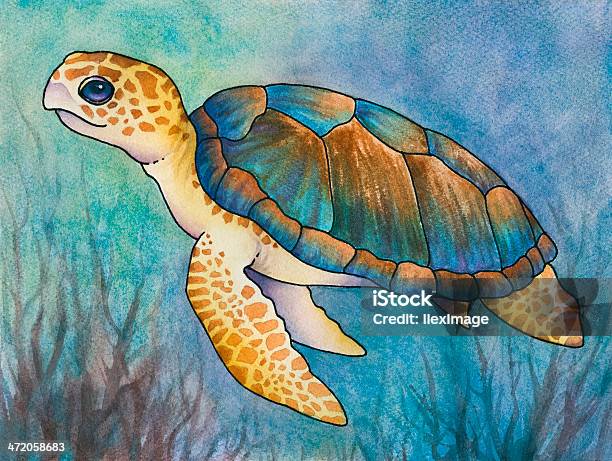 Sea Turtle Stock Photo - Download Image Now - Turtle, Watercolor Painting, Painting - Art Product