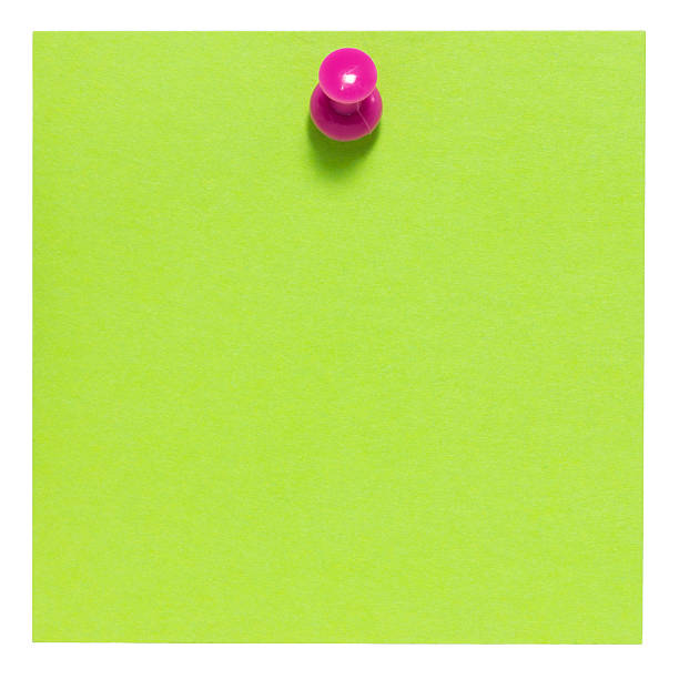 istock Flat green square sticky note, with a pink pin, isolated 472059227