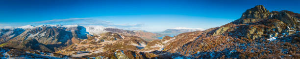 distretto dei laghi idilliaci inverno panorama di montagna neve fells cumbria, regno unito - watendlath foto e immagini stock