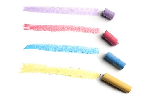 Lines drawn with coloured chalk, isolated on white background.