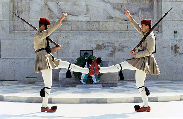 Ankara, Turkey - August 15, 2015: Ataturk Mausoleum guardians are walking for a ceremony. Anıtkabir (literally, \