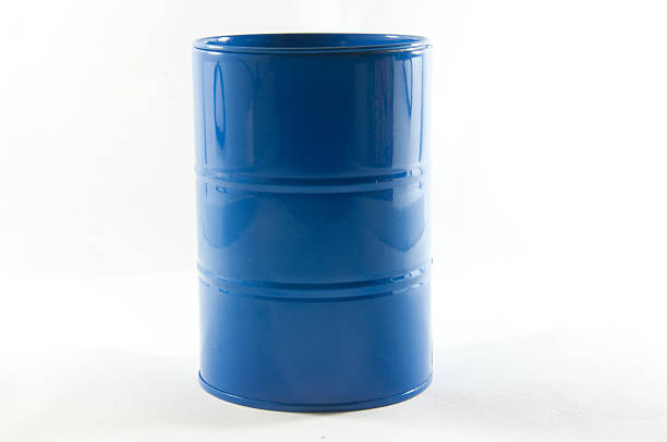 istock Blue Metal barrels isolated on white background 472064132