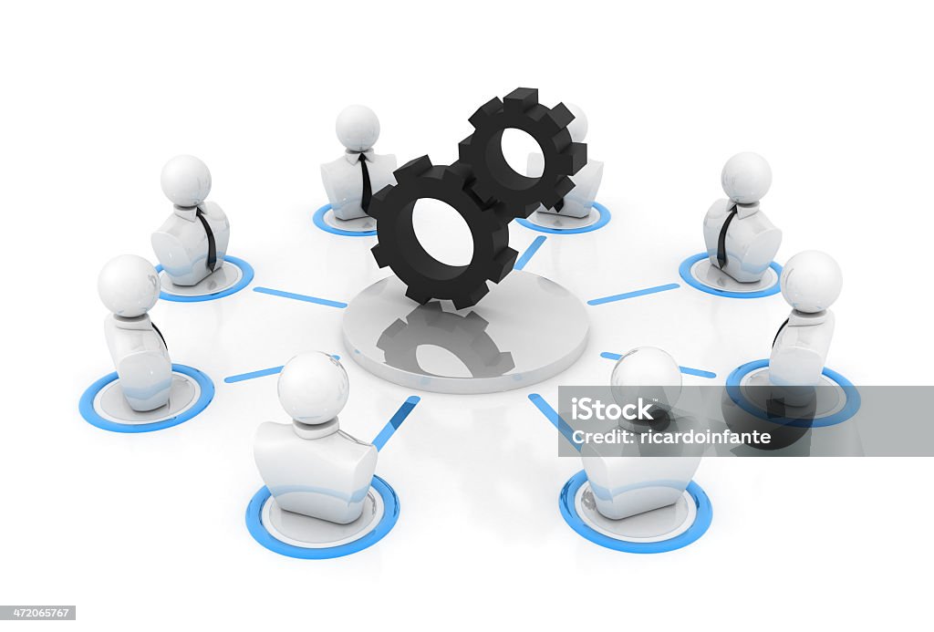 Network with gears 3D Rendering, progress concept Activity Stock Photo