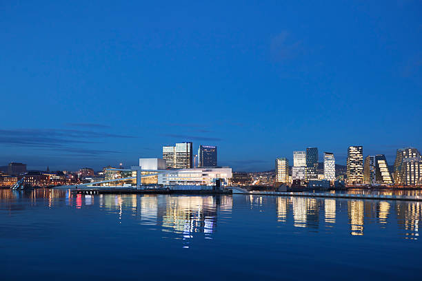 istock Skyline of Oslo at night reflecting in water. 472067893
