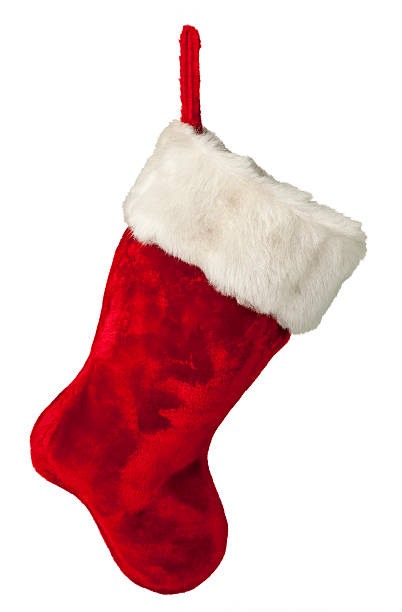 istock Red Christmas Stocking with Fur Trim, Isolated on White Backgrou 472068723