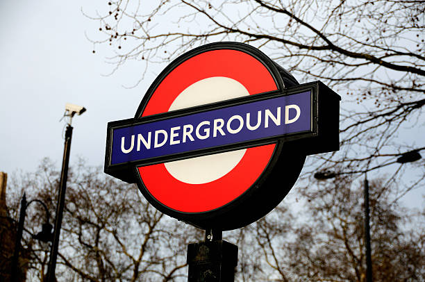 London, UK - February 3, 2008: Outdoor underground sign in Central london. It's winter.